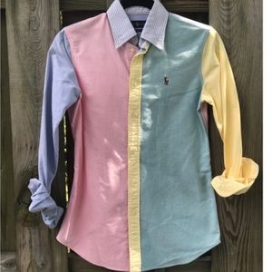 Color block polo button up